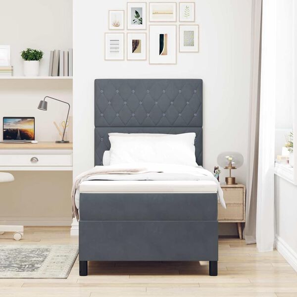 vidaXL LED Box Spring Bed met matras Donkergrijs 90 x 190 cm Stof