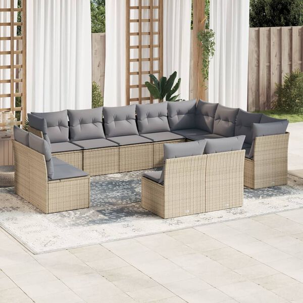 vidaXL 12-delige Loungeset met kussens poly rattan beige