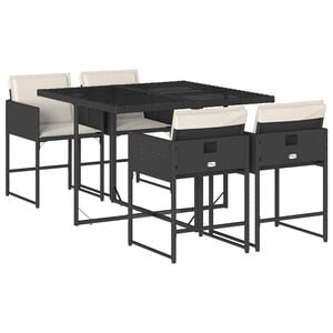 vidaXL 5-delige Tuinset met kussens poly rattan zwart