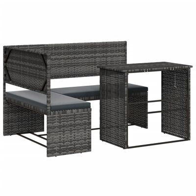 vidaXL Tuinbank met tafel en kussens L-vormig poly rattan grijs