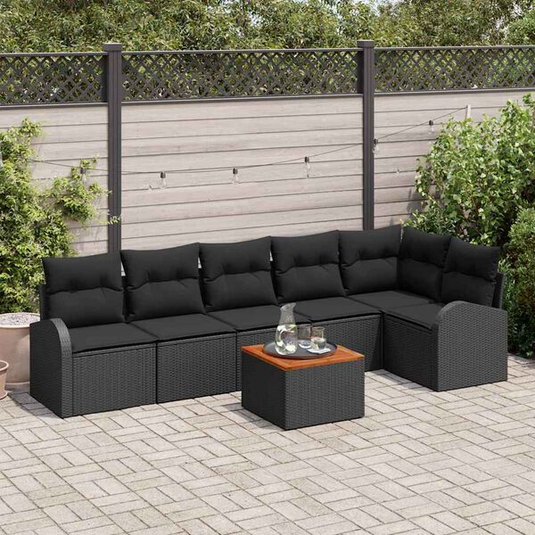 vidaXL Tuinbankenset met kussen 7 pcs Zwart poly rattan