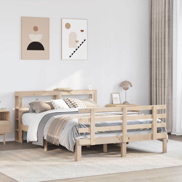 vidaXL Bedframe met hoofdbord massief grenenhout wit 140x200 cm