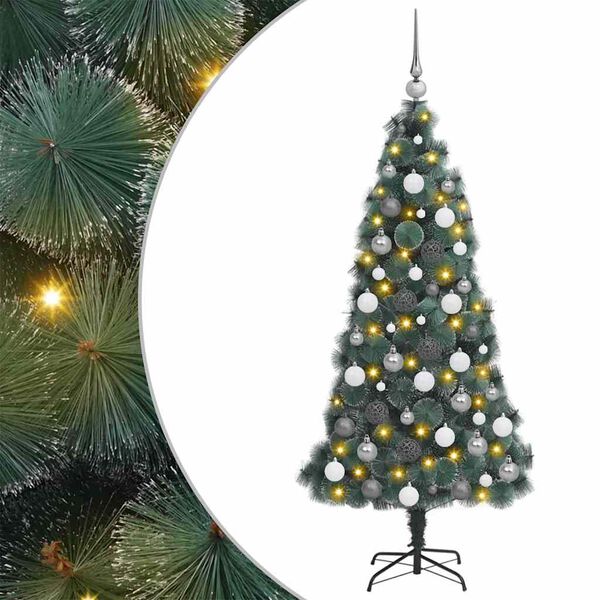 vidaXL Kunstmatige Voorverlichte Kerstboom met Ballenset Groen 240 cm