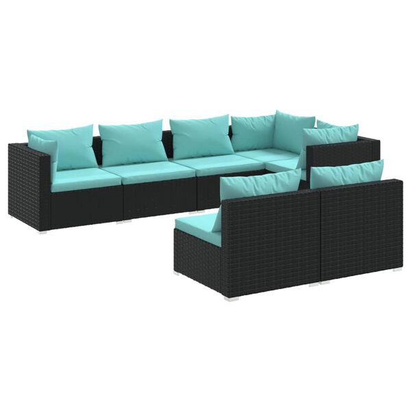 vidaXL 7-delige Loungeset met kussens poly rattan zwart