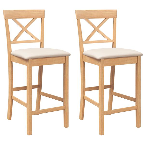 vidaXL Barkrukken met kussens 2 stuks natuurlijk massief hout rubber