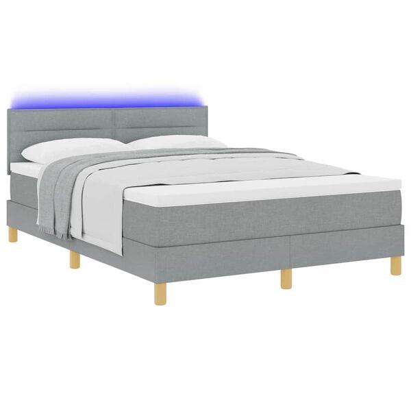 vidaXL LED Box Spring Bed met matras Lichtgrijs 140 x 200 cm Stof