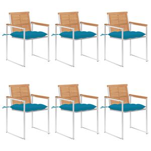 vidaXL Tuinstoelen 6 st met kussens massief teakhout