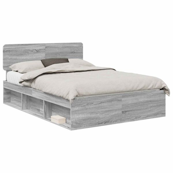 vidaXL Bedframe Grijs Sonoma 140 x 190 cm Massief grenenhout