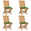 vidaXL Tuinstoelen 4 st met groene kussens massief teakhout