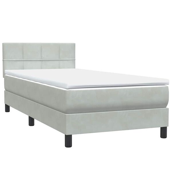 vidaXL Boxspring met matras fluweel lichtgrijs 90x220 cm
