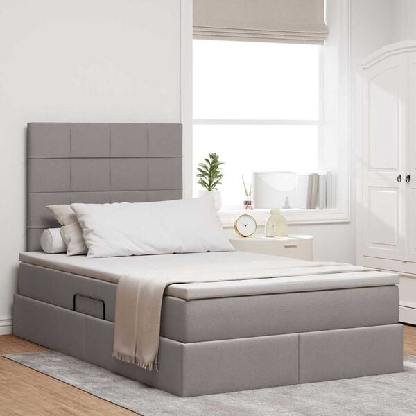 vidaXL Opbergbed met LED met matras Taupe 120 x 200 cm Polyester