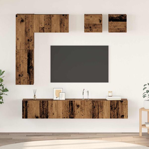 vidaXL Tv-meubelset Wandgemonteerd 8 pcs Oud Hout Bewerkt hout