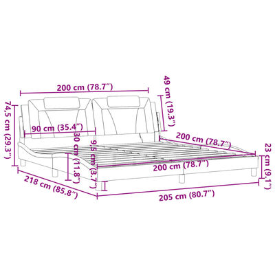 vidaXL Bedframe met LED-verlichting kunstleer zwart en wit 200x200 cm