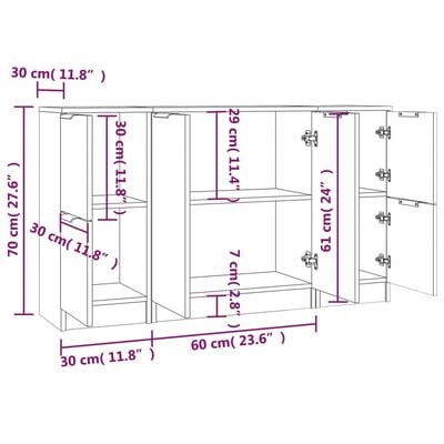 vidaXL Dressoirs 3 st bewerkt hout wit