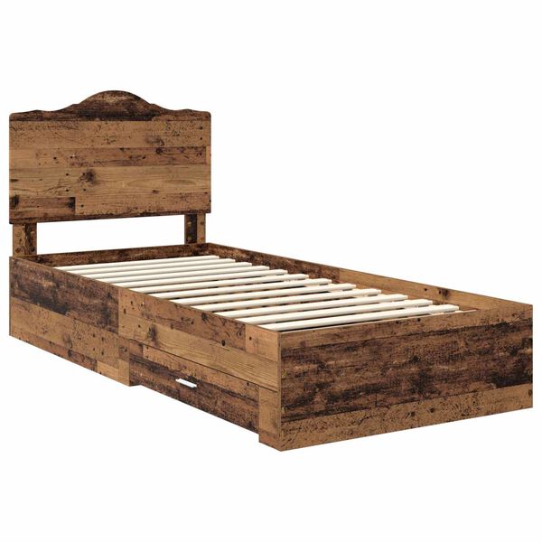 vidaXL Bedframe met hoofdeinde Oudhout 100 x 200 cm Bewerkt hout