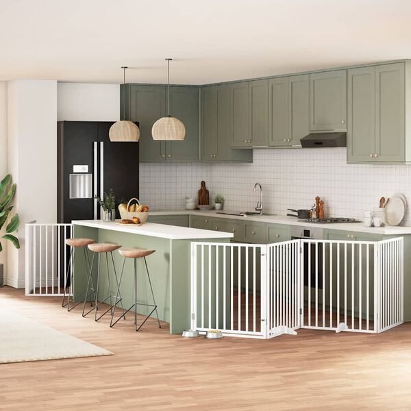 vidaXL Hondenhek inklapbaar met deur 10 panelen 800cm populierhout wit