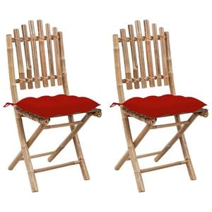 vidaXL Opklapbare stoelen (2 stuks) met kussens, bamboe