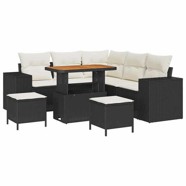 vidaXL Tuin Sofa Set met kussen 8 pcs Zwart poly rattan