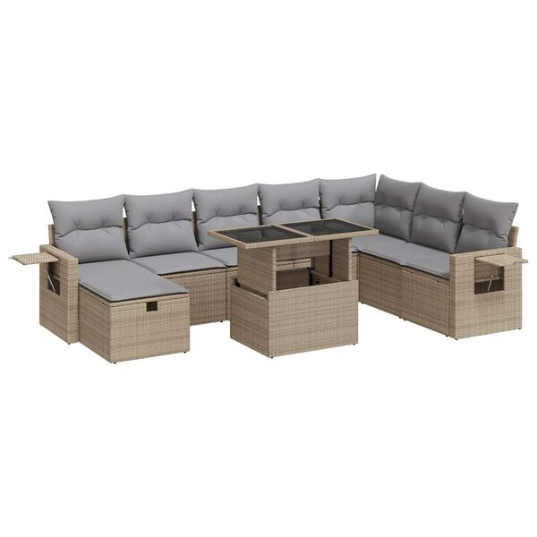 vidaXL 9-delige Loungeset met kussens poly rattan beige
