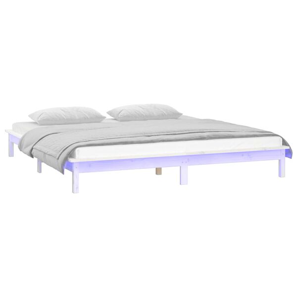 vidaXL Bedframe LED massief hout wit 135x190 cm