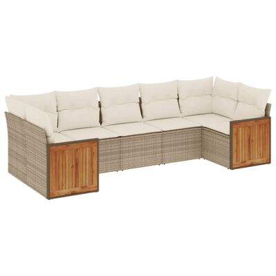 vidaXL 7-delige Loungeset met kussens poly rattan beige