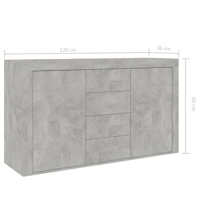 vidaXL Dressoir 120x36x69 cm bewerkt hout betongrijs