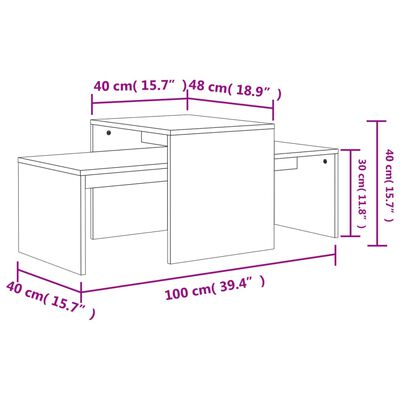 vidaXL Salontafelset 100x48x40 cm bewerkt hout betongrijs