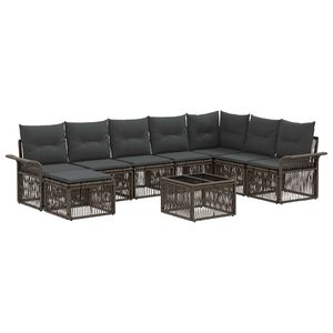 vidaXL Tuinbankenset 9 pcs Grijs poly rattan