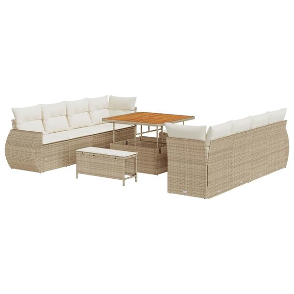 vidaXL Tuin Sofa Set met opslag 11 pcs Beige Poly riet