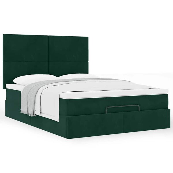 vidaXL Ottoman bed met matrassen 140x190cm fluweel donkergroen