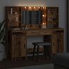 vidaXL Make-up tafel set met LED met lade 3 pcs Oudhout Bewerkt hout