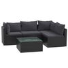 vidaXL 5-delige Loungeset met kussens poly rattan zwart