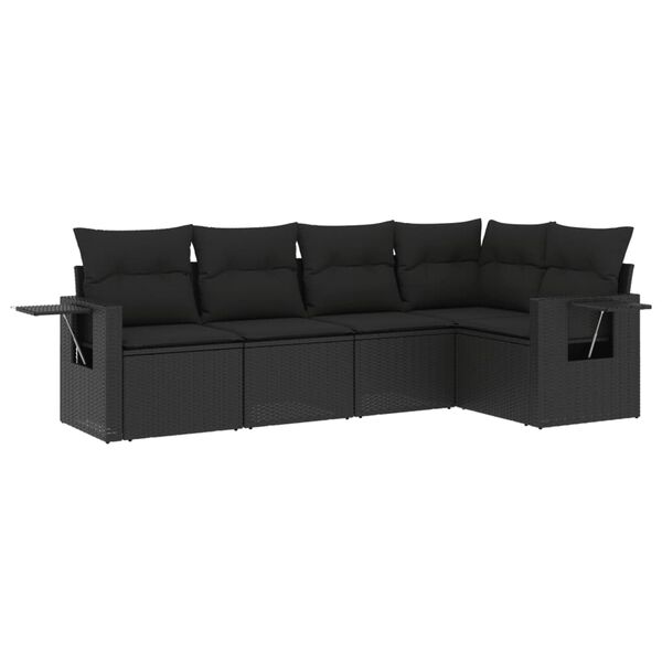 vidaXL 5-delige Loungeset met kussens poly rattan zwart