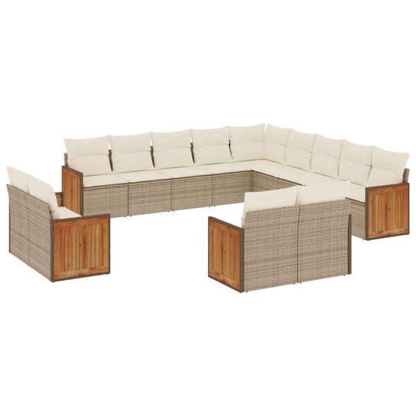 vidaXL 13-delige Loungeset met kussens poly rattan beige