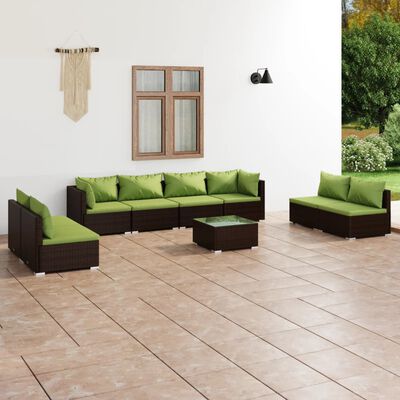 vidaXL 9-delige Loungeset met kussens poly rattan bruin