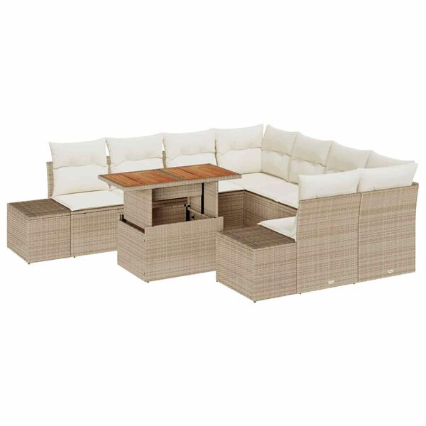 vidaXL Tuin Eetset met kussen met kussen 9 pcs Beige en Cr&egrave;me