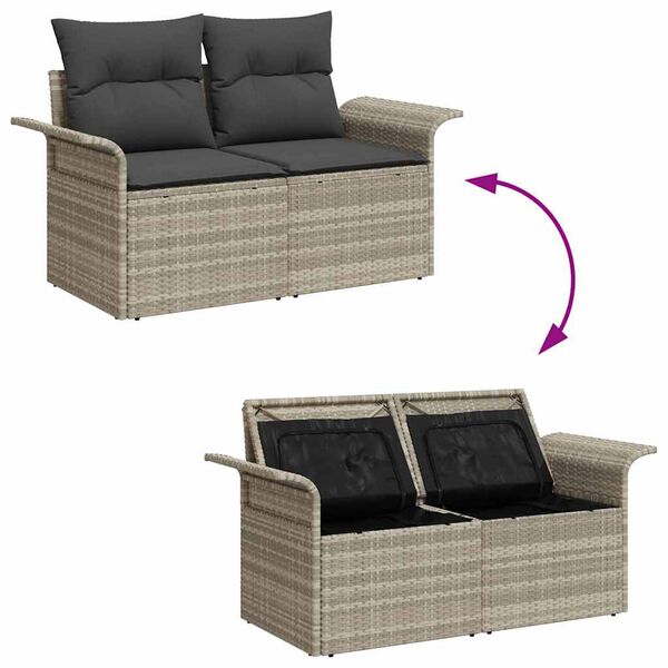 vidaXL Tuin Sofa Set met kussen met opslag 6 pcs Lichtgrijs Poly riet