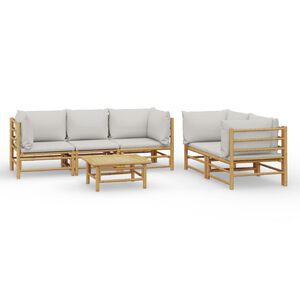 vidaXL 6-delige Loungeset met kussens bamboe lichtgrijs
