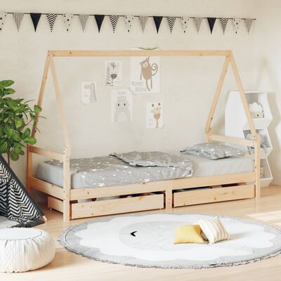 vidaXL Kinderbedframe met lades 80x200 cm massief grenenhout