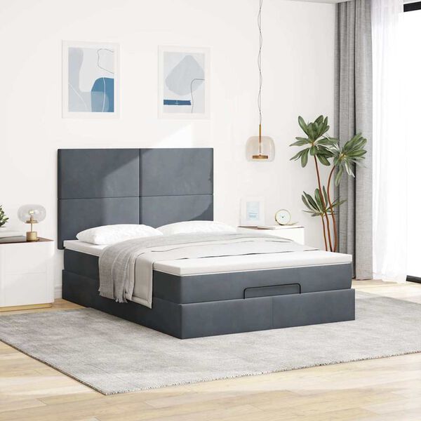 vidaXL Ottoman bed met matrassen en LED's 140x200cm fluweel