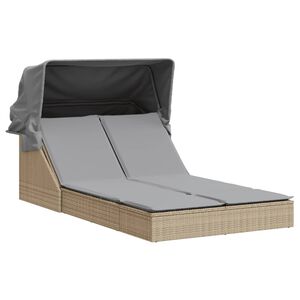vidaXL Ligbed 2-persoons met luifel en kussens poly rattan beige