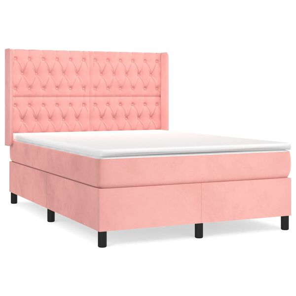 vidaXL Boxspring met matras fluweel roze 140x190 cm