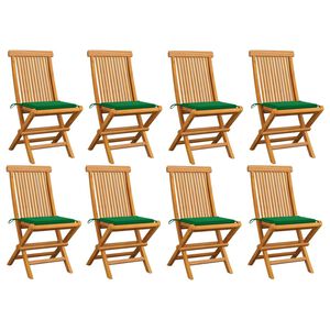 vidaXL Opklapbare stoelen met groene kussens, 8 stuks, massief teakhout