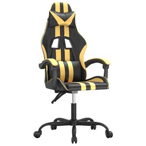 vidaXL Gamestoel draaibaar kunstleer zwart en goudkleurig