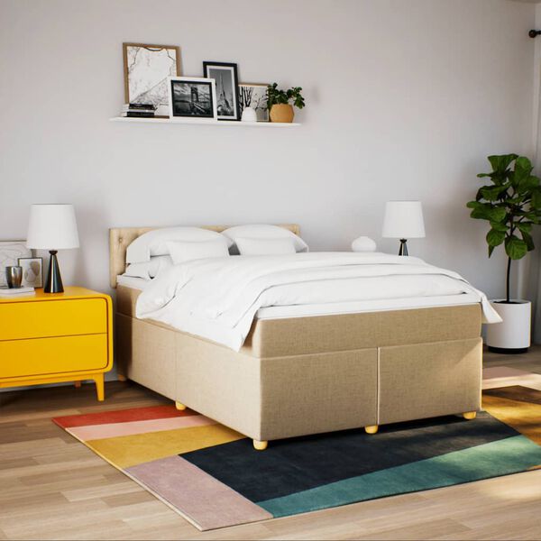 vidaXL Boxspring met matras stof cr&egrave;mekleurig 140x200 cm