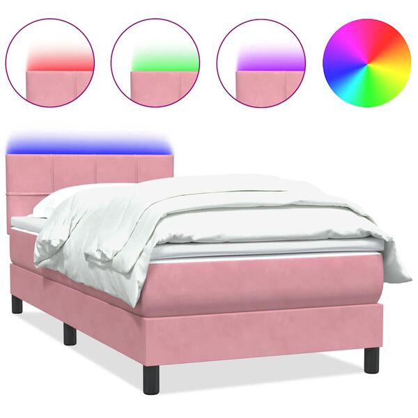 vidaXL Boxspring met matras en LED fluweel roze 100x210 cm