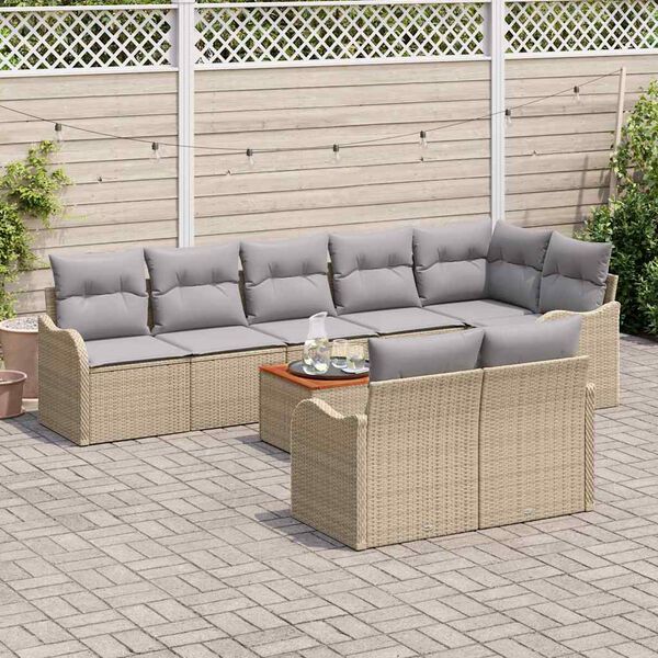 vidaXL Tuinbankenset met opslag 9 pcs Beige en Licht Grijs poly rattan