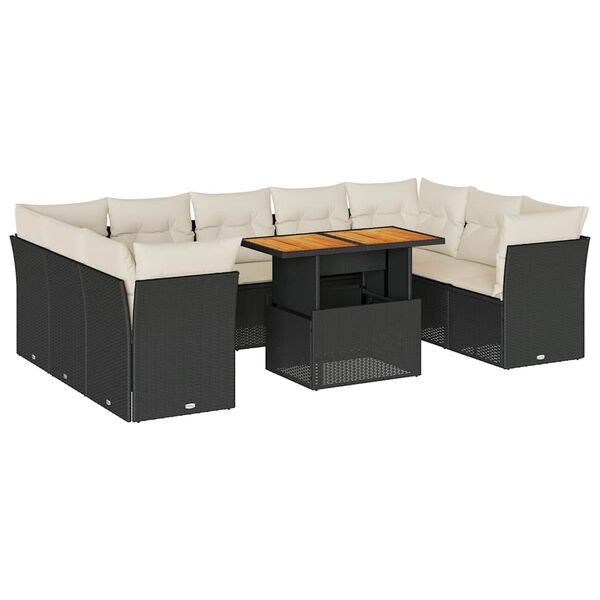 vidaXL 10-delige Loungeset met kussens poly rattan zwart