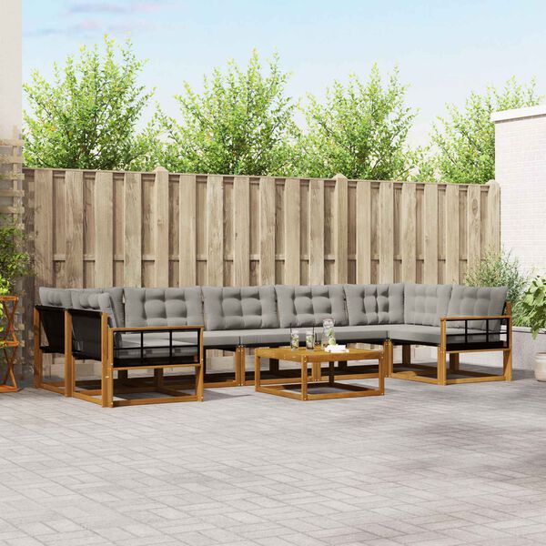 vidaXL Buiten bankenset met kussen 8 pcs Natuurlijk en Lichtgrijs