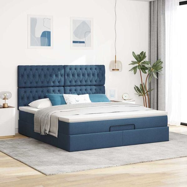 vidaXL Ottoman bed met matras 160x200cm stof blauw